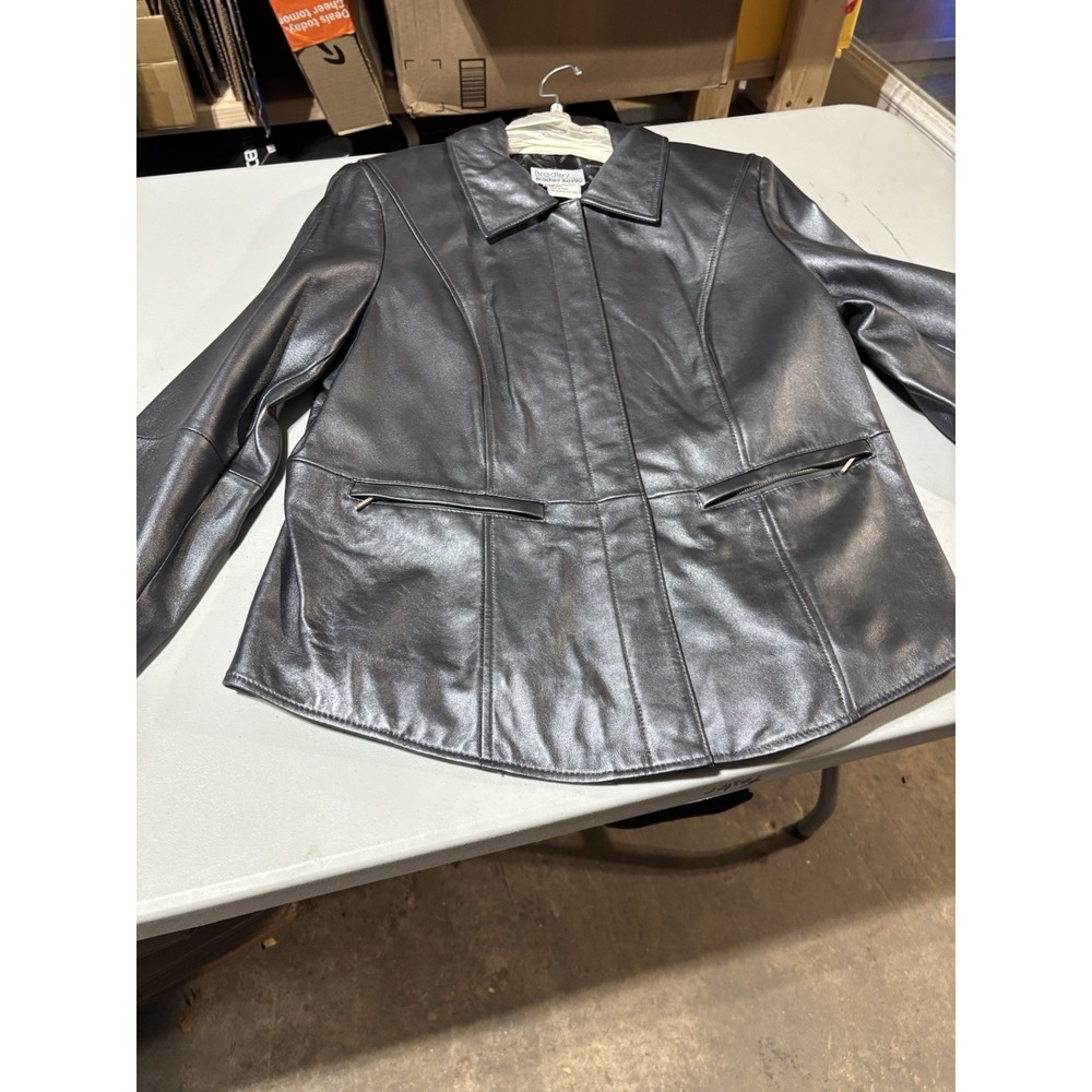 Bradley Bayou Women`s Black Genuine Leather Jacket Blazer Sz L NWOT